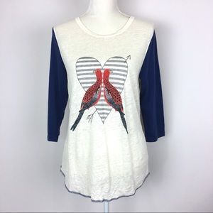 J Crew Linen Baseball T Shirt Lovebirds size M